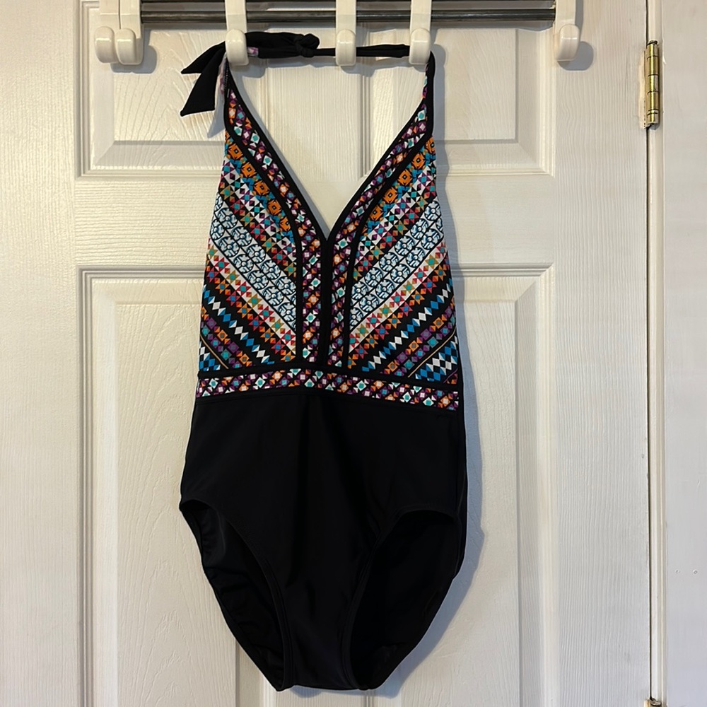 Aqua Green, One Piece, Black & Multi-Colored, Medium, Like New.